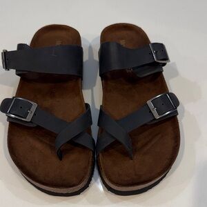 Black Strappy Sandals with Brown Footbed